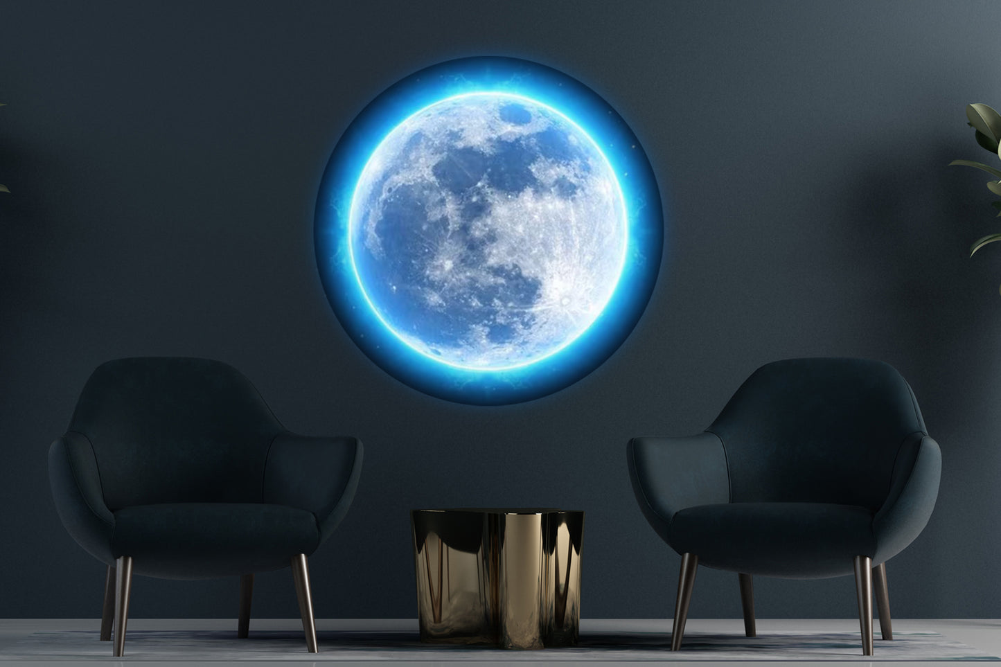 Blue Moon' custom neon LED sign featuring a sleek and calming design, perfect for bars, lounges, or serene home decor.