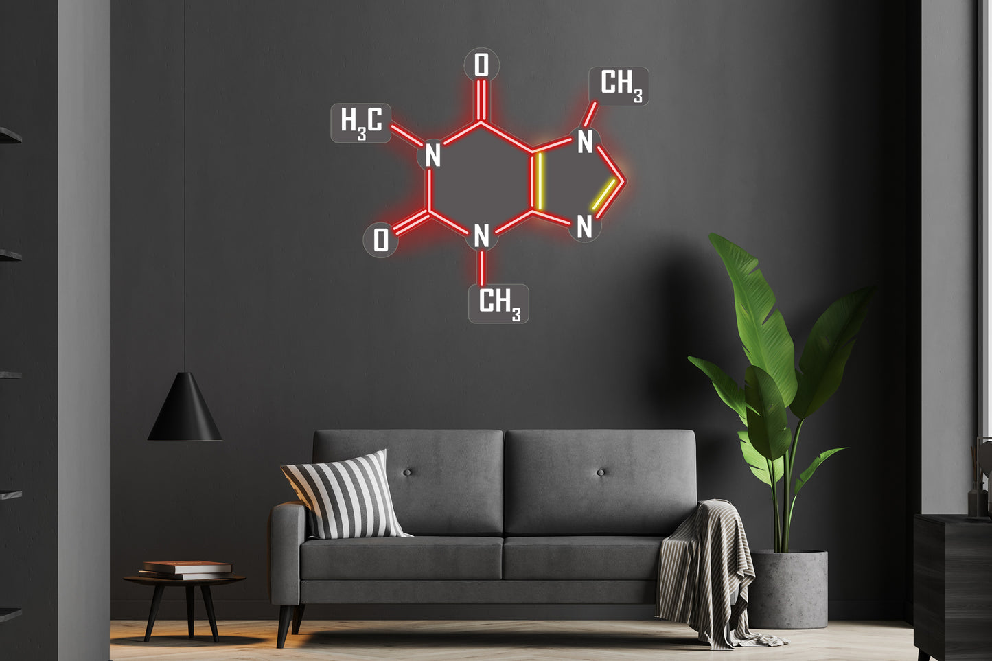 Caffeine Molecule' custom neon LED sign showcasing a sleek, science-inspired design, perfect for coffee lovers, offices, or modern decor