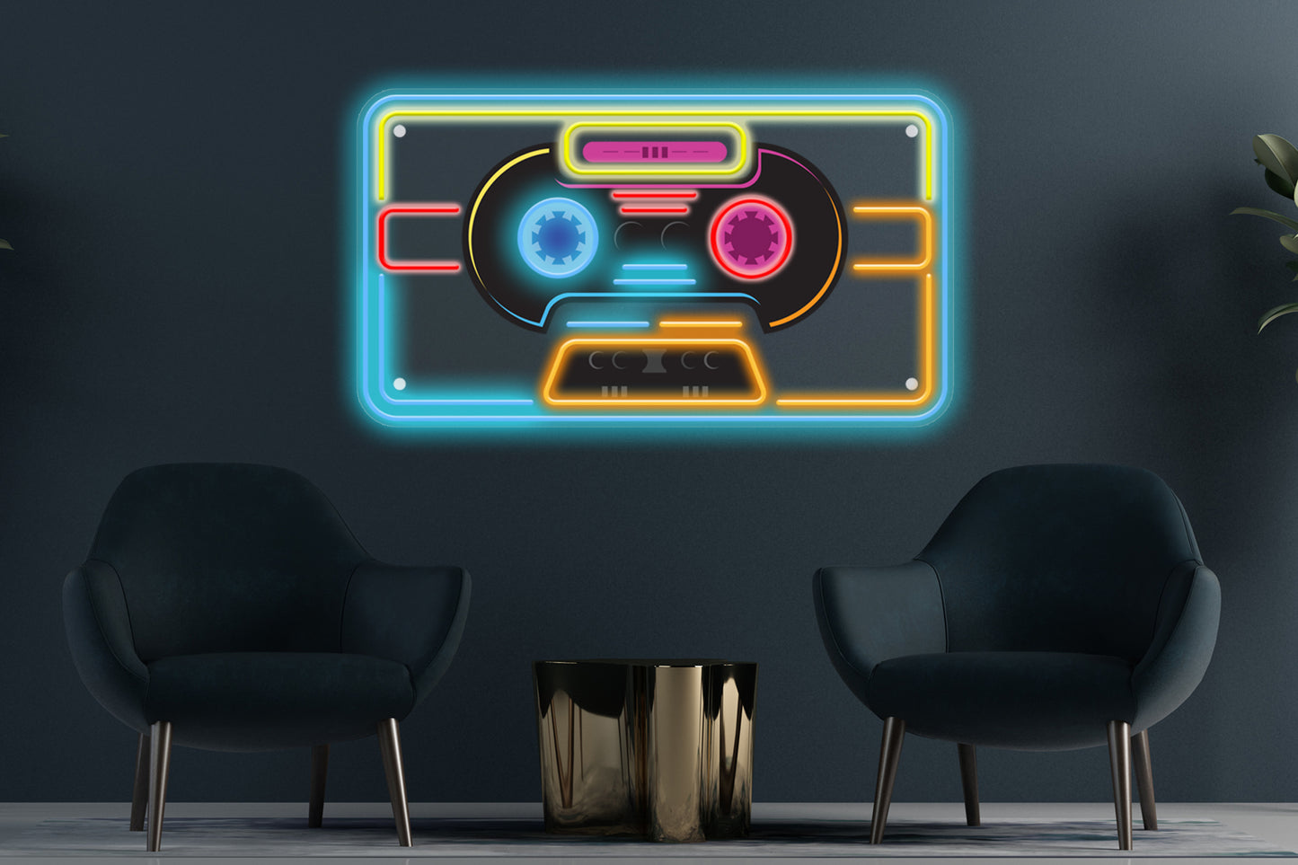 Retro Music Cassette Custom Neon LED Sign featuring a classic cassette tape design, ideal for music enthusiasts and vintage-inspired decor.