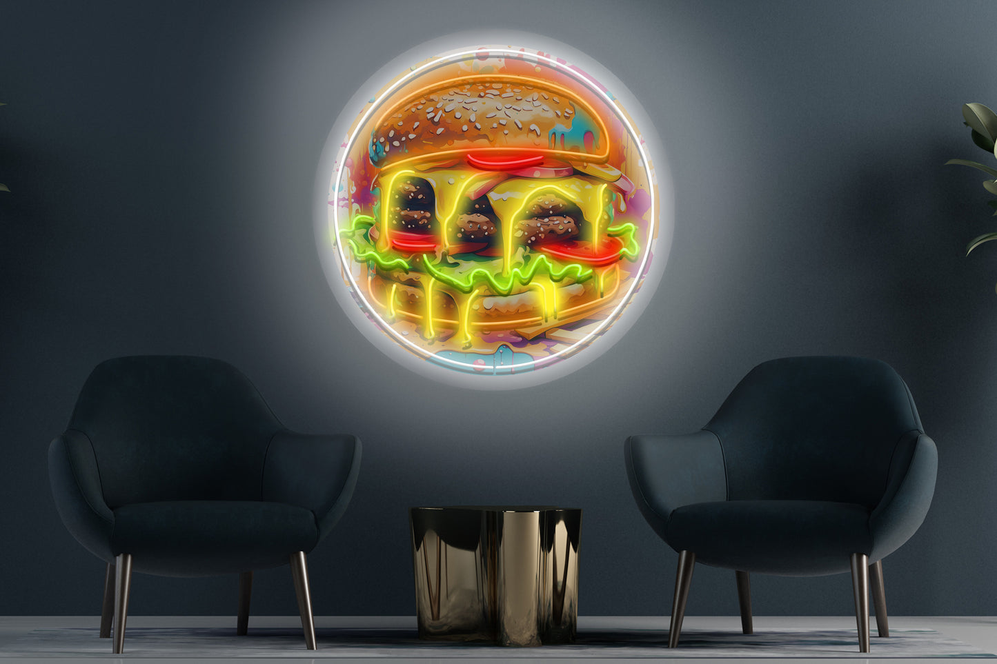 'Cheeseburger' custom neon LED sign featuring a vibrant and playful design, perfect for diners, restaurants, or food-themed decor.