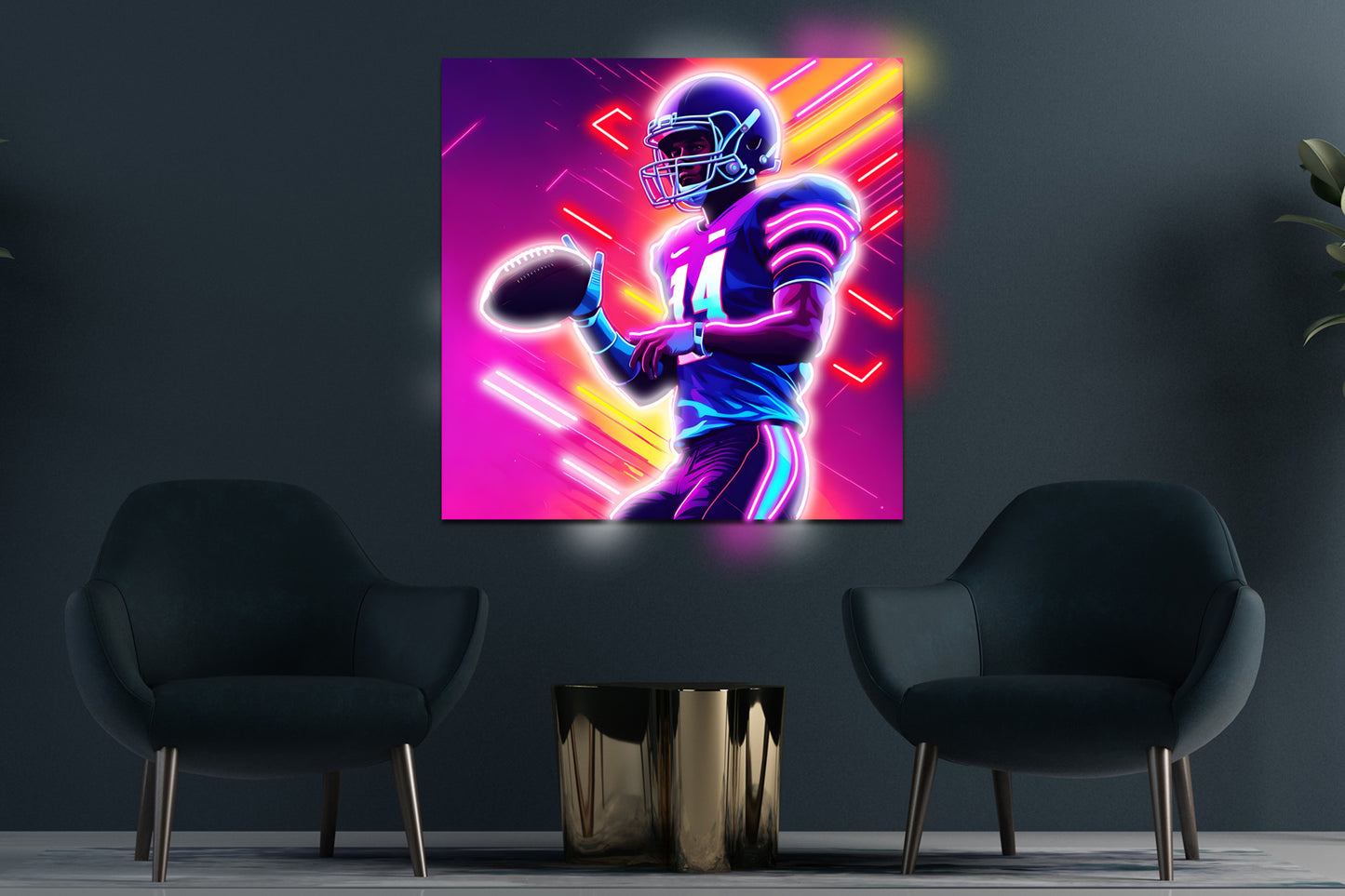 Football player custom neon LED sign with vibrant lighting, perfect for sports fans or game room decor.