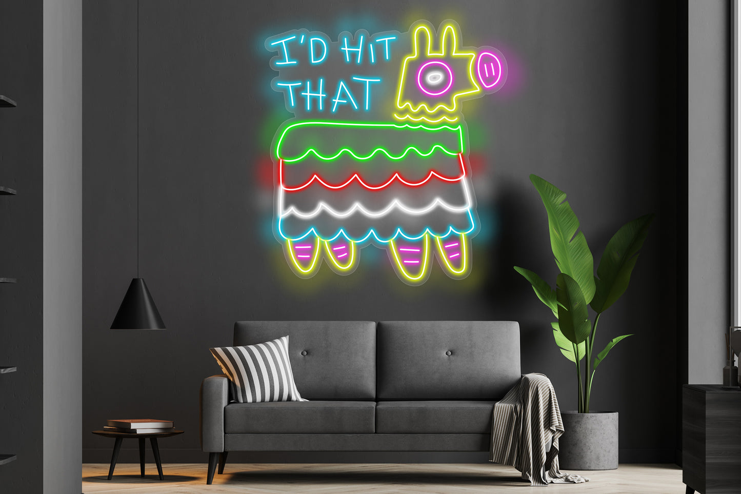 I'd Hit That Pinata custom neon LED sign with vibrant, playful lights, perfect for parties, celebrations, or fun-themed decor."