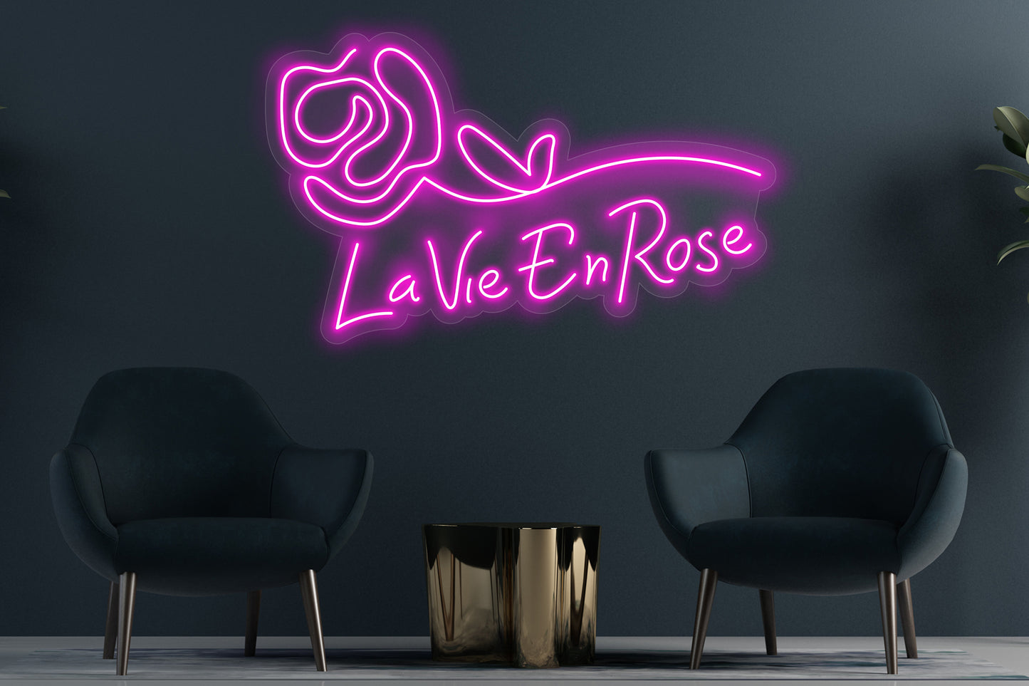 La Vie En Rose custom neon LED sign featuring elegant, glowing script, perfect for romantic or Parisian-themed decor.