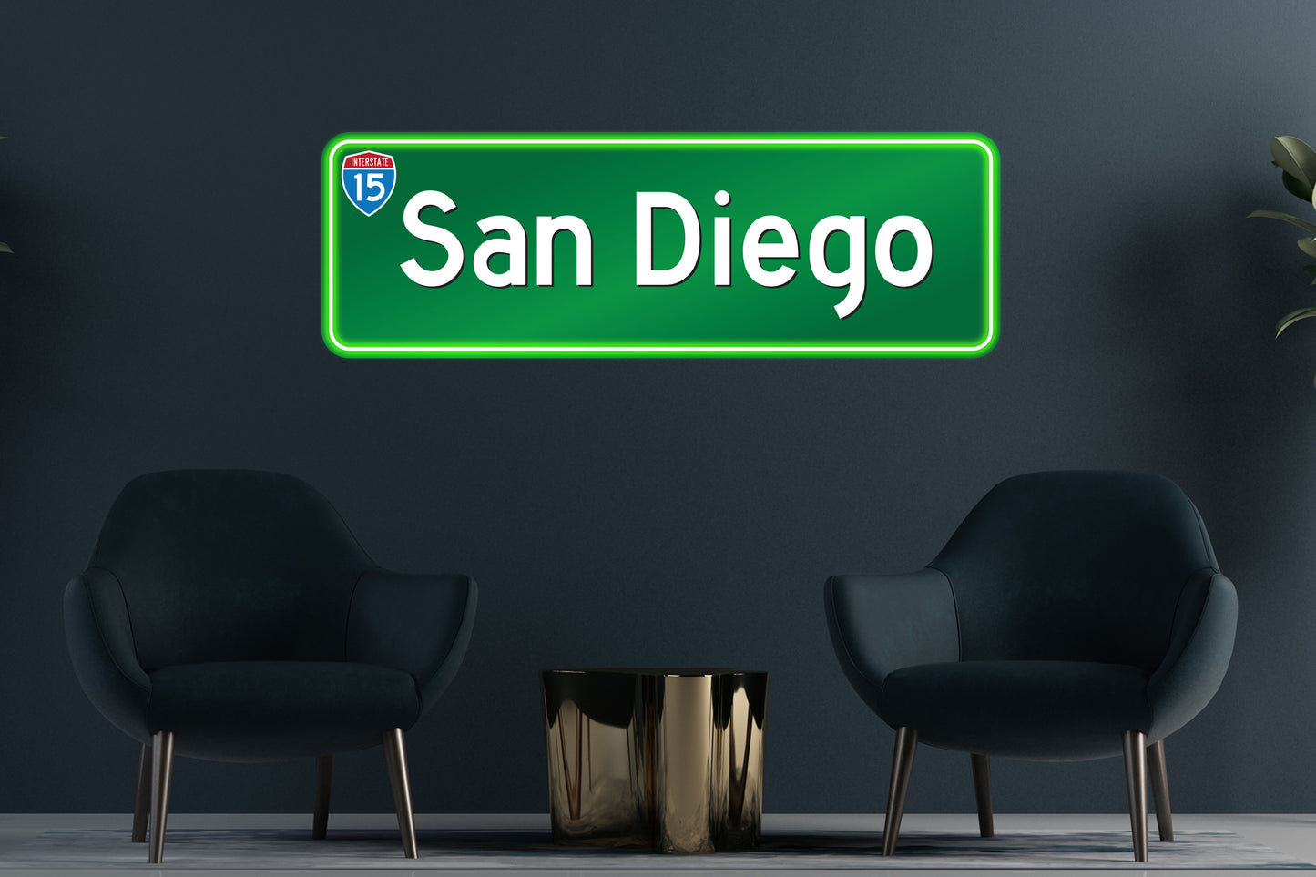 City of San Diego highway-themed custom neon LED sign glowing in vibrant colors, perfect for home decor or business displays