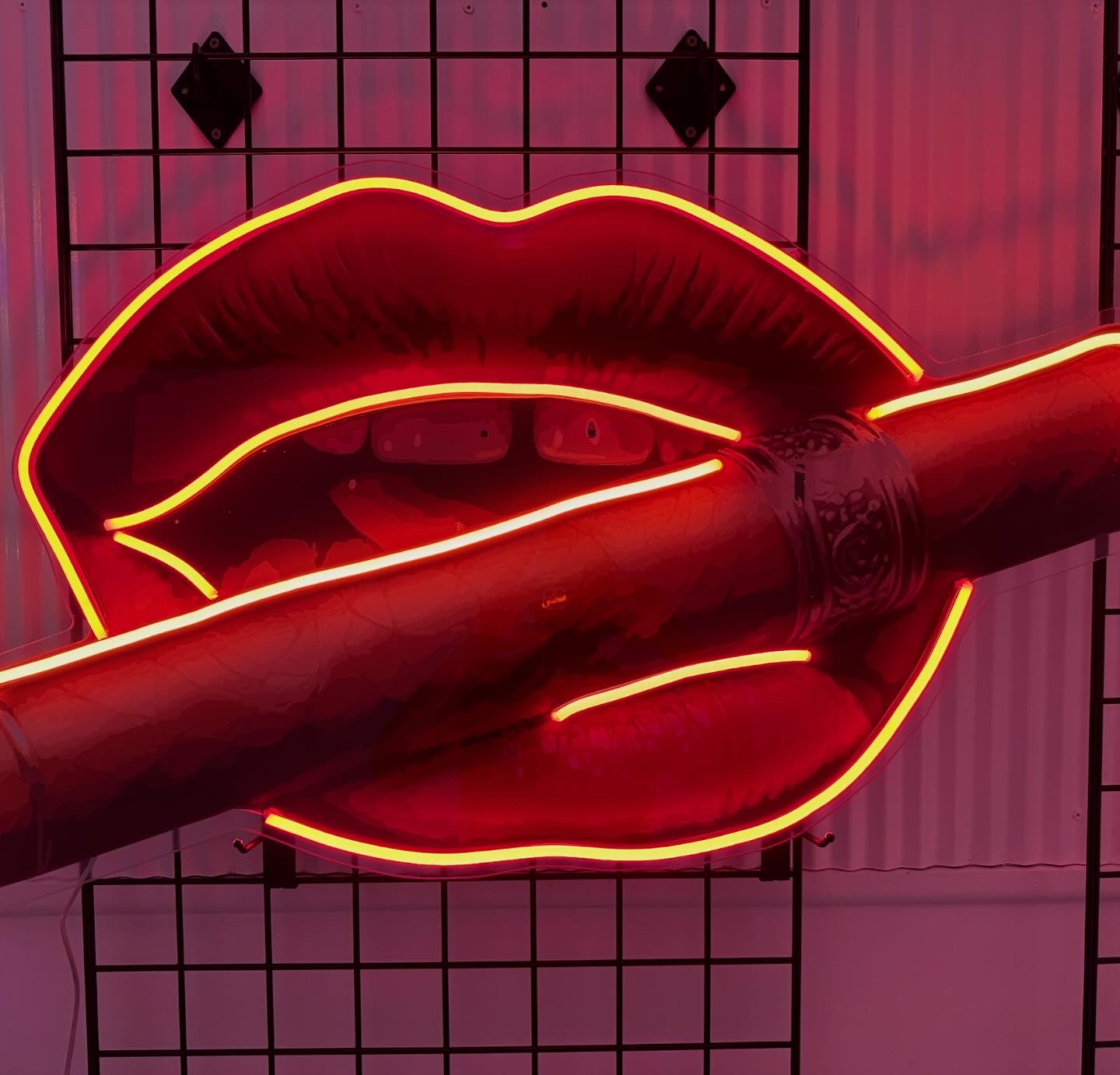 Luscious lips with cigar custom neon LED sign featuring a bold, vibrant design, perfect for a glamorous or vintage-themed decor.