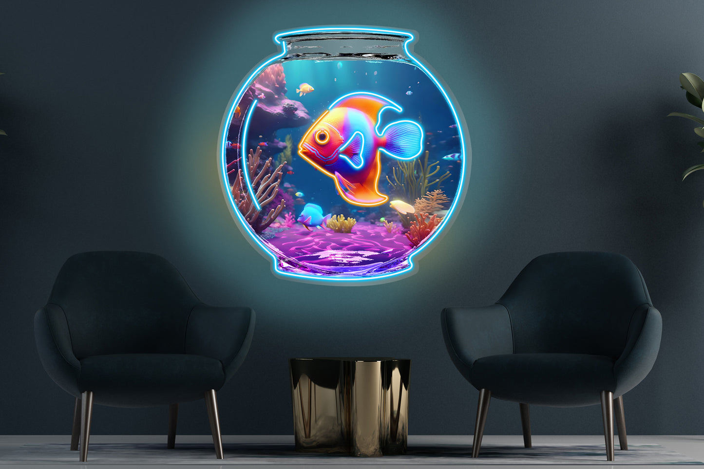 Tropical Fish Bowl Custom Neon LED Sign featuring colorful tropical fish and a bowl design, ideal for ocean-themed decor and aquatic-inspired spaces.