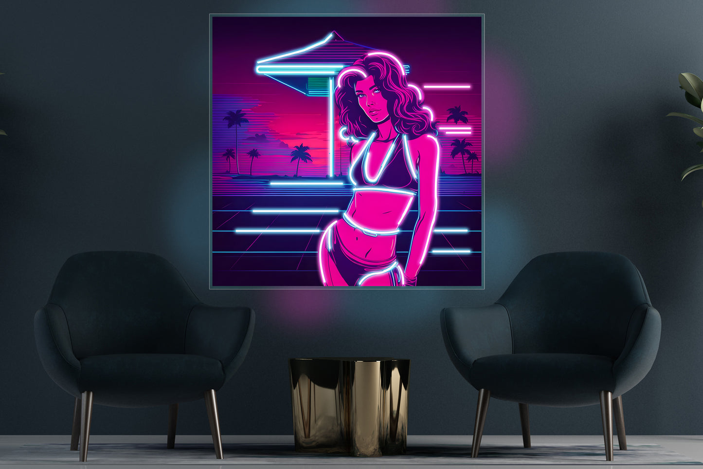 Bikini Babe GTA' custom neon LED sign featuring a vibrant, playful design inspired by GTA-style artwork, perfect for gaming rooms, man caves, or unique decor.