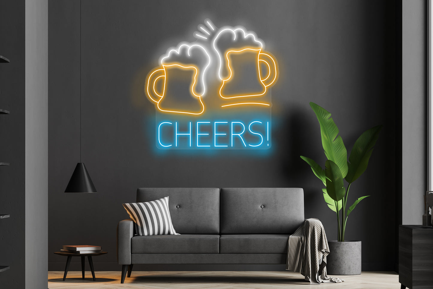 Cheers! with Beer Mugs' custom neon LED sign featuring a fun and festive design, perfect for bars, parties, or man caves.