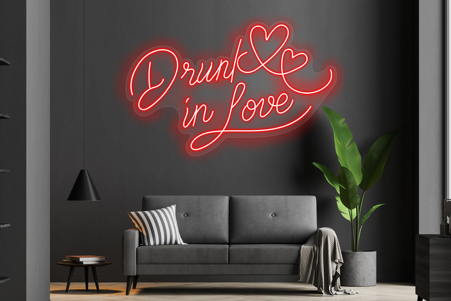 Drunk in Love custom neon LED sign featuring glowing, romantic lettering, perfect for couples or intimate settings