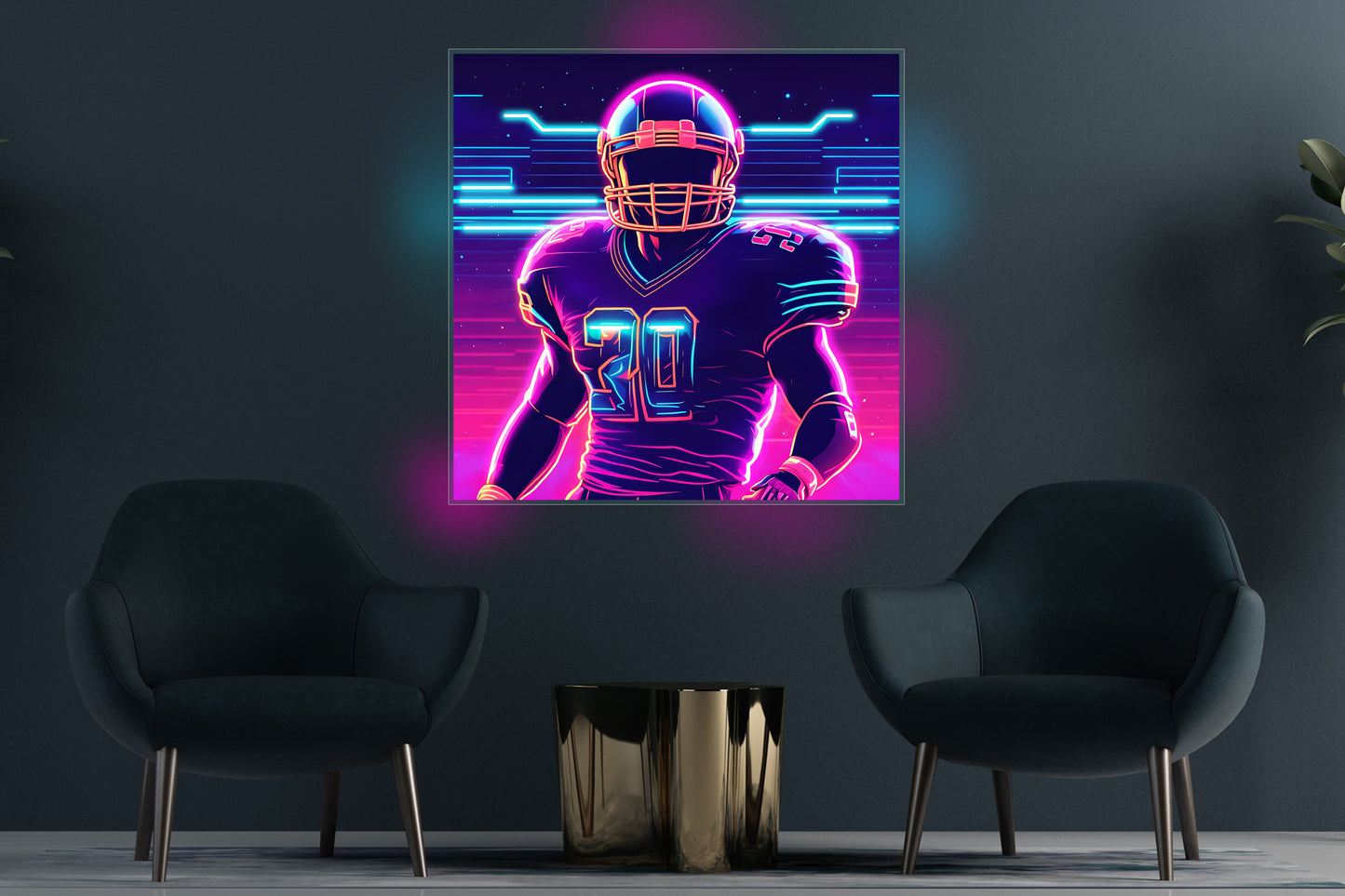 Football player 30 custom neon LED sign featuring a dynamic design with vibrant lights, perfect for sports-themed decor.