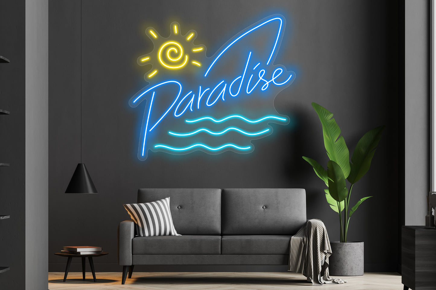 Paradise Custom Neon LED Sign featuring a tropical theme, perfect for adding vacation vibes to homes, events, or beach-inspired decor.