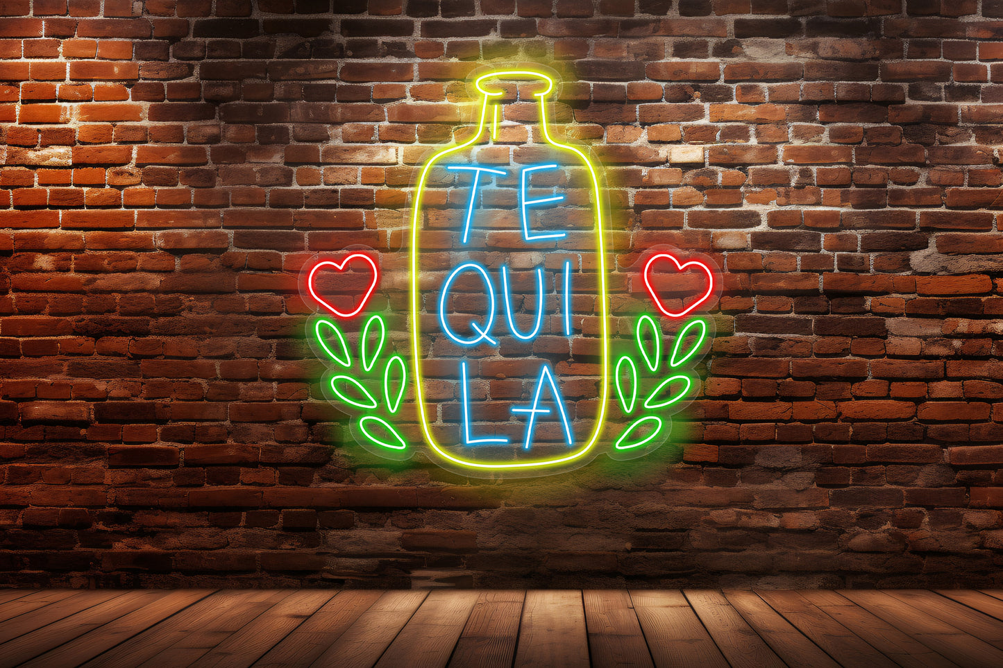 Tequila Bottle Custom Neon LED Sign featuring a glowing tequila bottle design, ideal for bar decor and festive celebrations.