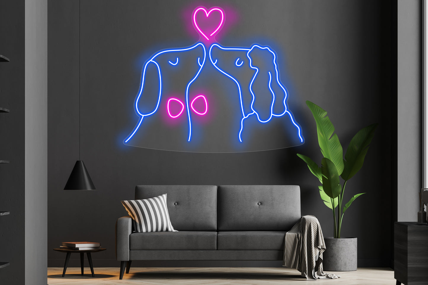 Two Dogs w/ heart Custom Neon LED Sign