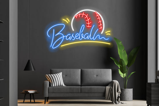 Baseballin' custom neon LED sign with vibrant, playful lettering, perfect for sports fans, game rooms, or baseball-themed decor.