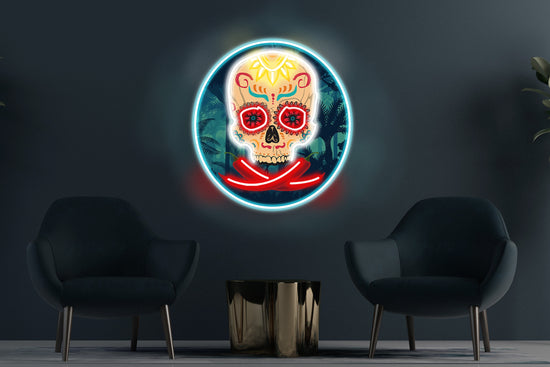 Candy Skull with Peppers' custom neon LED sign featuring a bold and vibrant design, perfect for festive decor, spicy themes, or unique spaces.