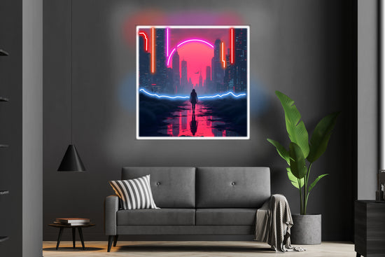 Cityscape at Night with Girl Custom Neon LED