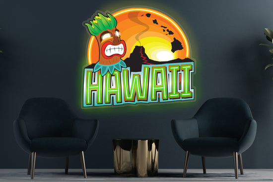 State of Hawaii with Tiki Custom Neon LED Sign