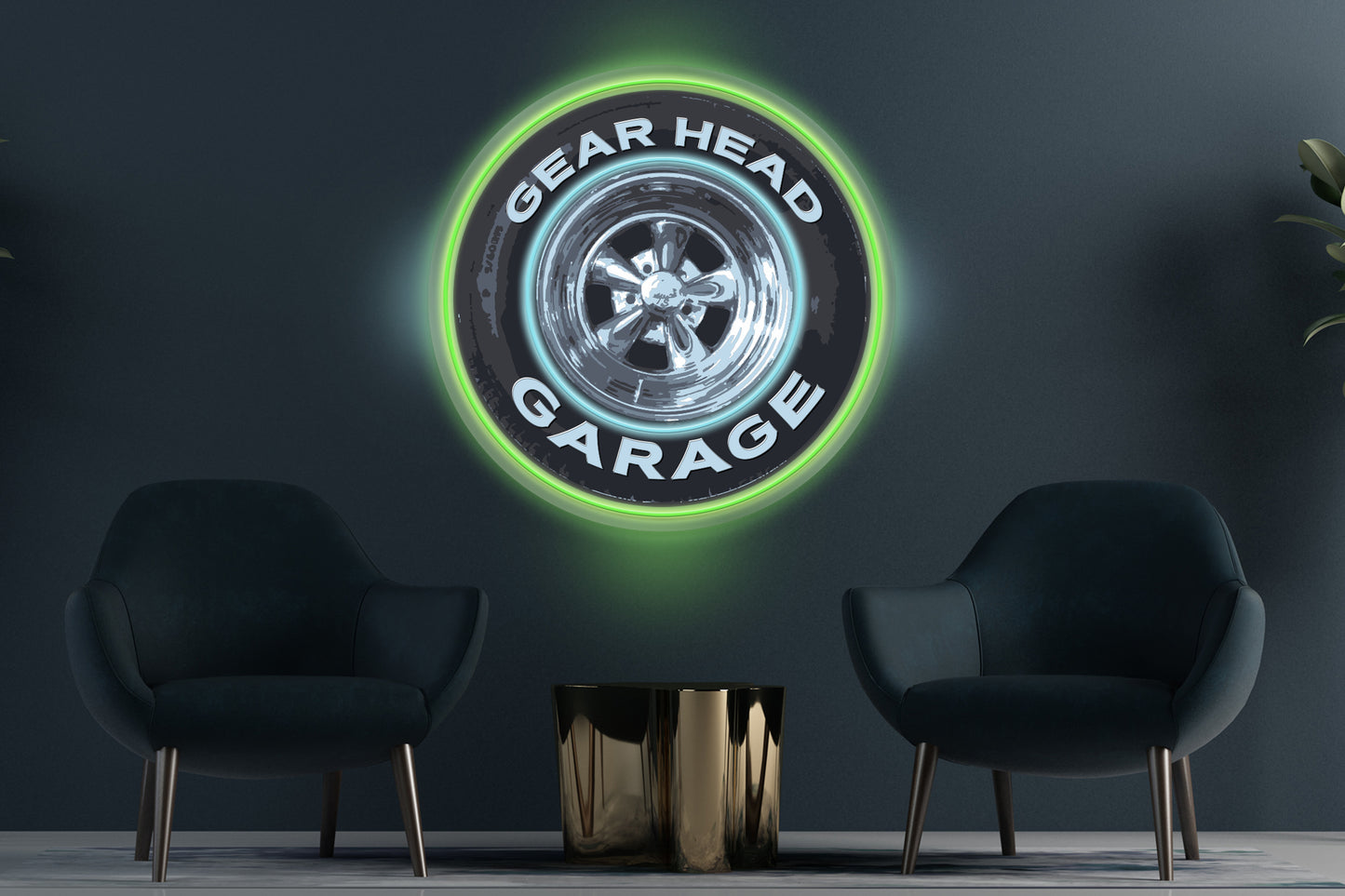 Gear Head Garage Wheel Custom Neon LED Sign