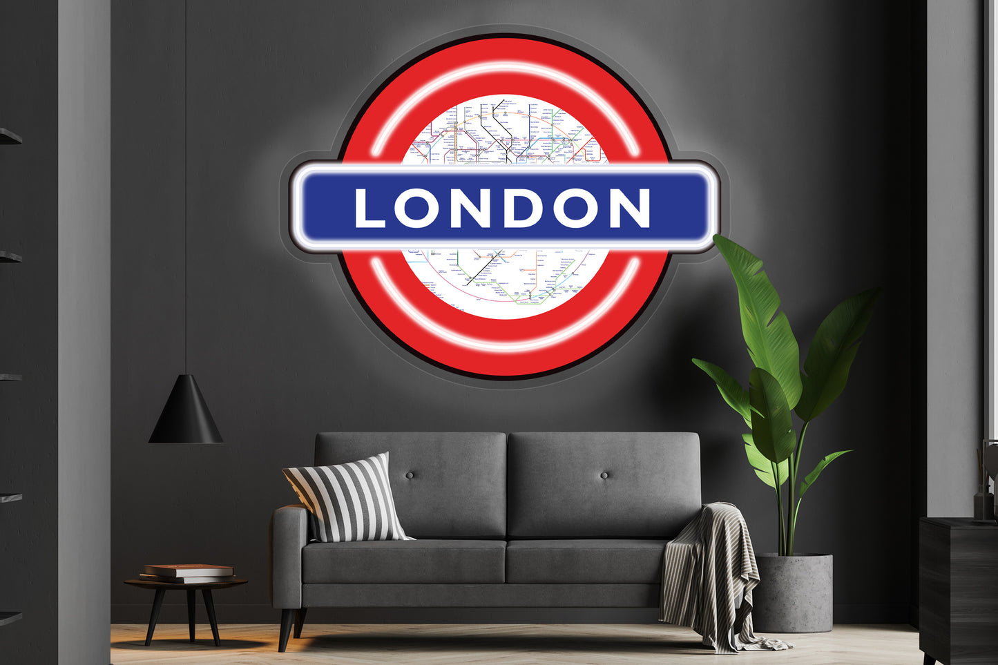 City of London Underground' custom neon LED sign featuring the iconic Underground logo, perfect for transit enthusiasts, businesses, or London-themed decor.