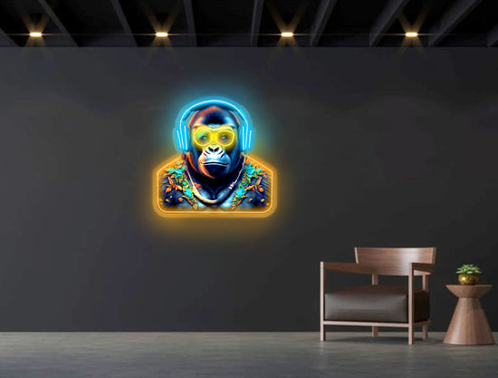 Chimp With Headphones Custom Neon Sign