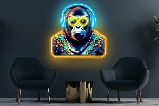 Chimp with Headphones Enseigne Néon Personnalisée