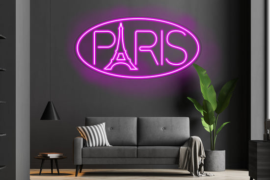 City of Paris' custom neon LED sign featuring a sleek and elegant design, perfect for showcasing Parisian charm in homes, offices, or event spaces.