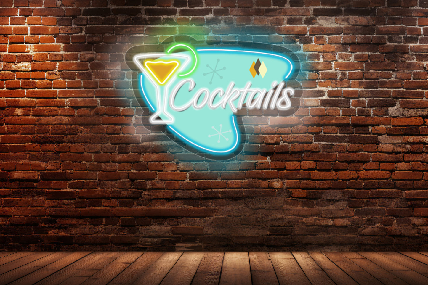 Retro Cocktails Custom Neon LED Sign with a vintage cocktail glass design, ideal for bars, lounges, and retro-themed decor.