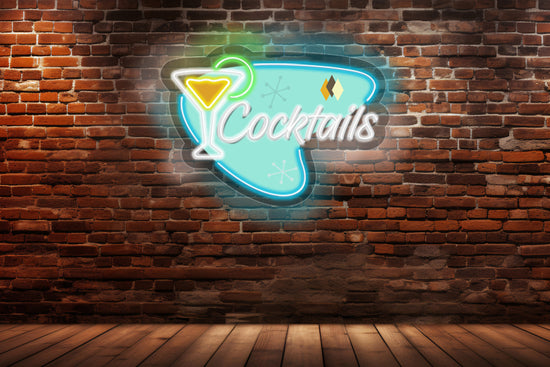 Retro Cocktails Custom Neon LED Sign with a vintage cocktail glass design, ideal for bars, lounges, and retro-themed decor.