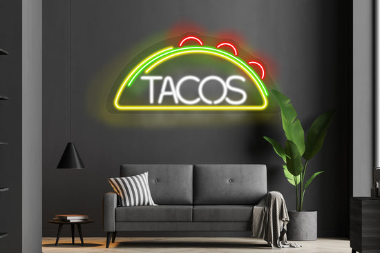 Retro Tacos Custom Neon LED Sign featuring a vintage taco design, ideal for Mexican-themed decor and festive spaces