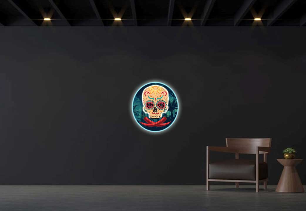 Candy Skull with Peppers Custom Neon Sign 