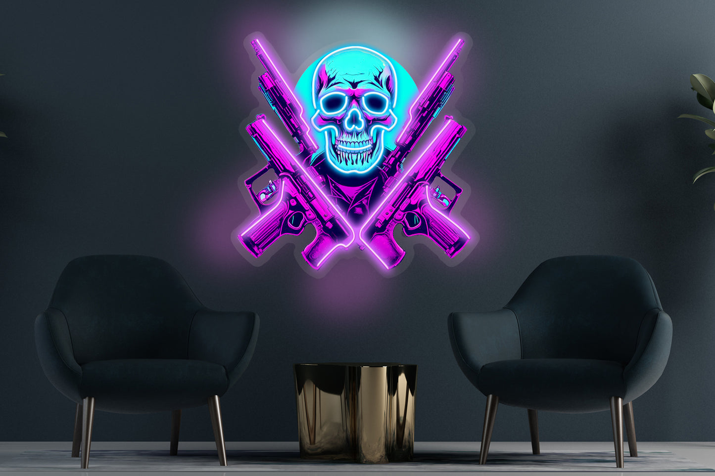 Skull with Guns Custom Neon LED Sign