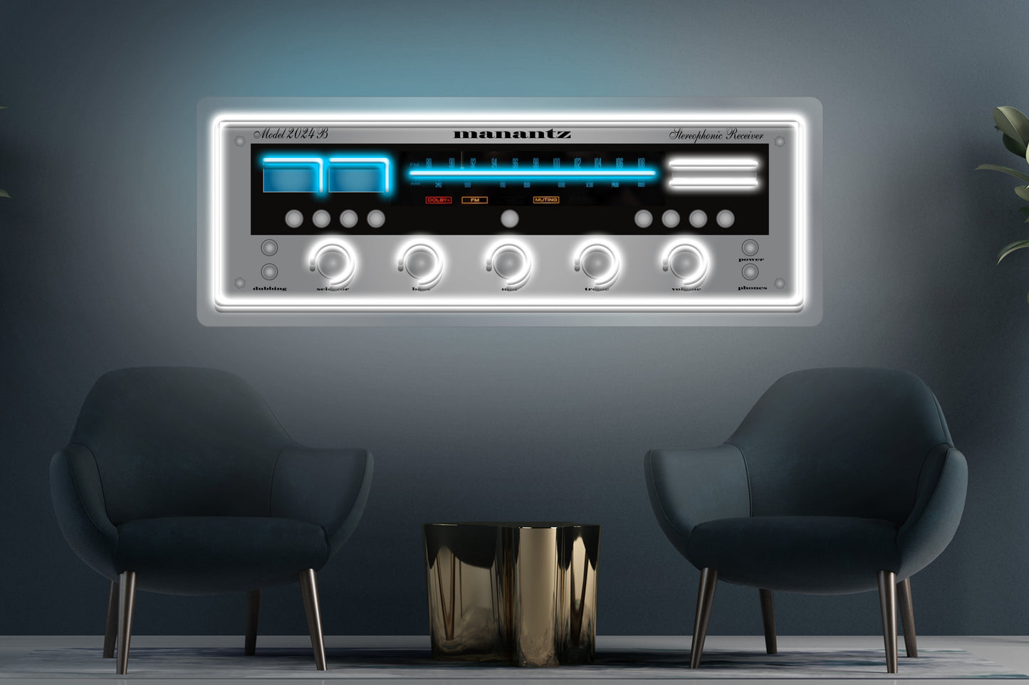 Stereo Receiver Custom Neon LED Sign featuring a glowing retro stereo design, ideal for music-themed spaces and vintage-inspired decor.