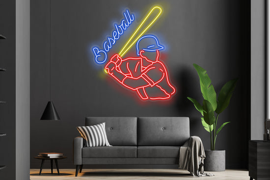 Baseball Player at Bat Custom Neon LED Sign