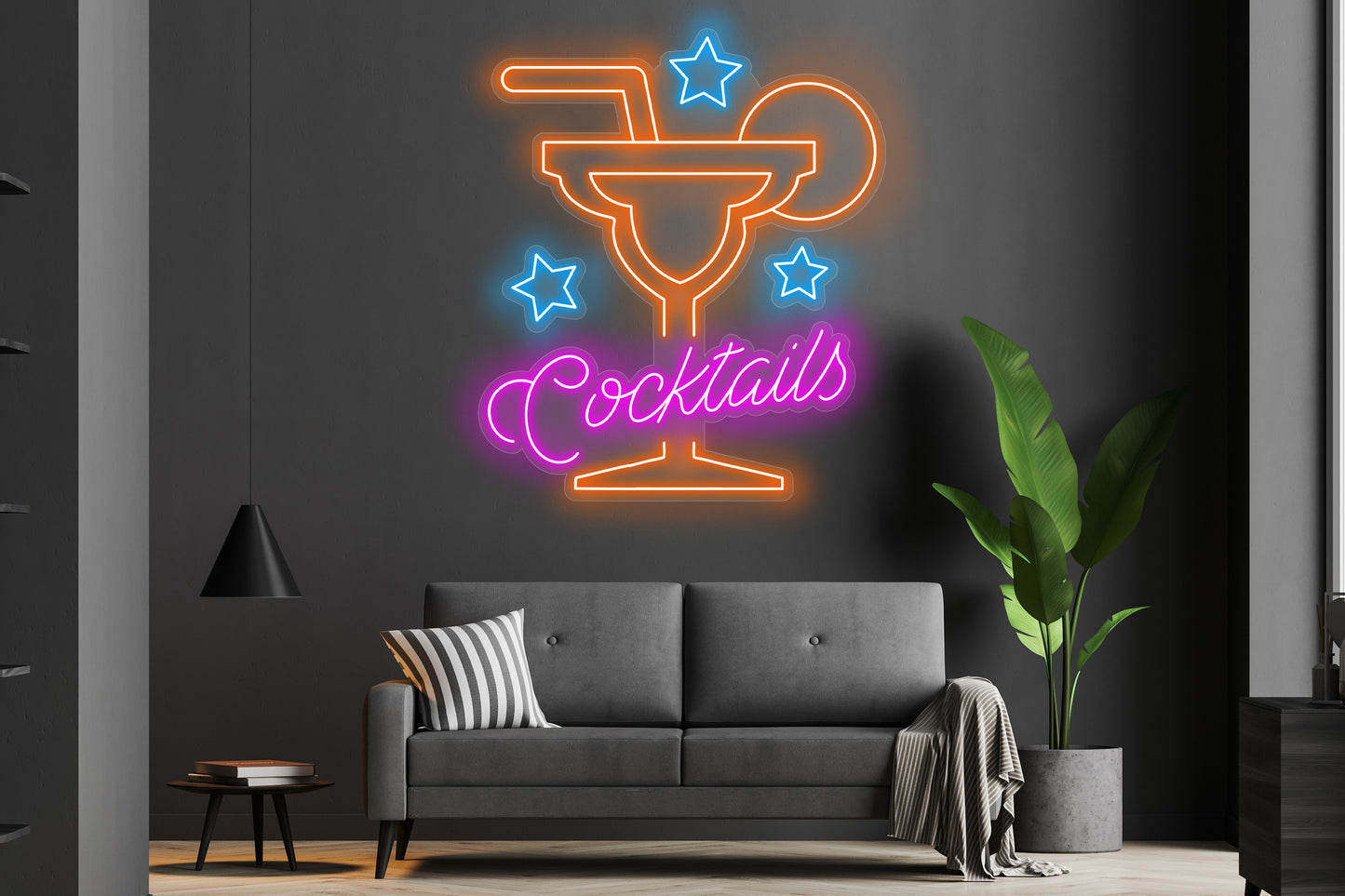 "Cocktails" with Glass Custom Neon LED Sign