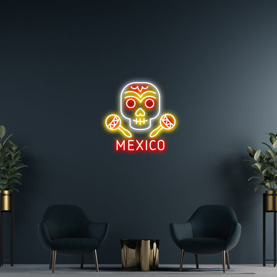 Mexico (With Skull And Maracas) Custom Neon LED Sign