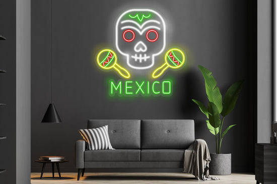 Mexico (with skull and maracas) Custom Neon LED Sign