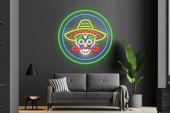 Mexican Skull with Mustache Custom Neon LED Sign